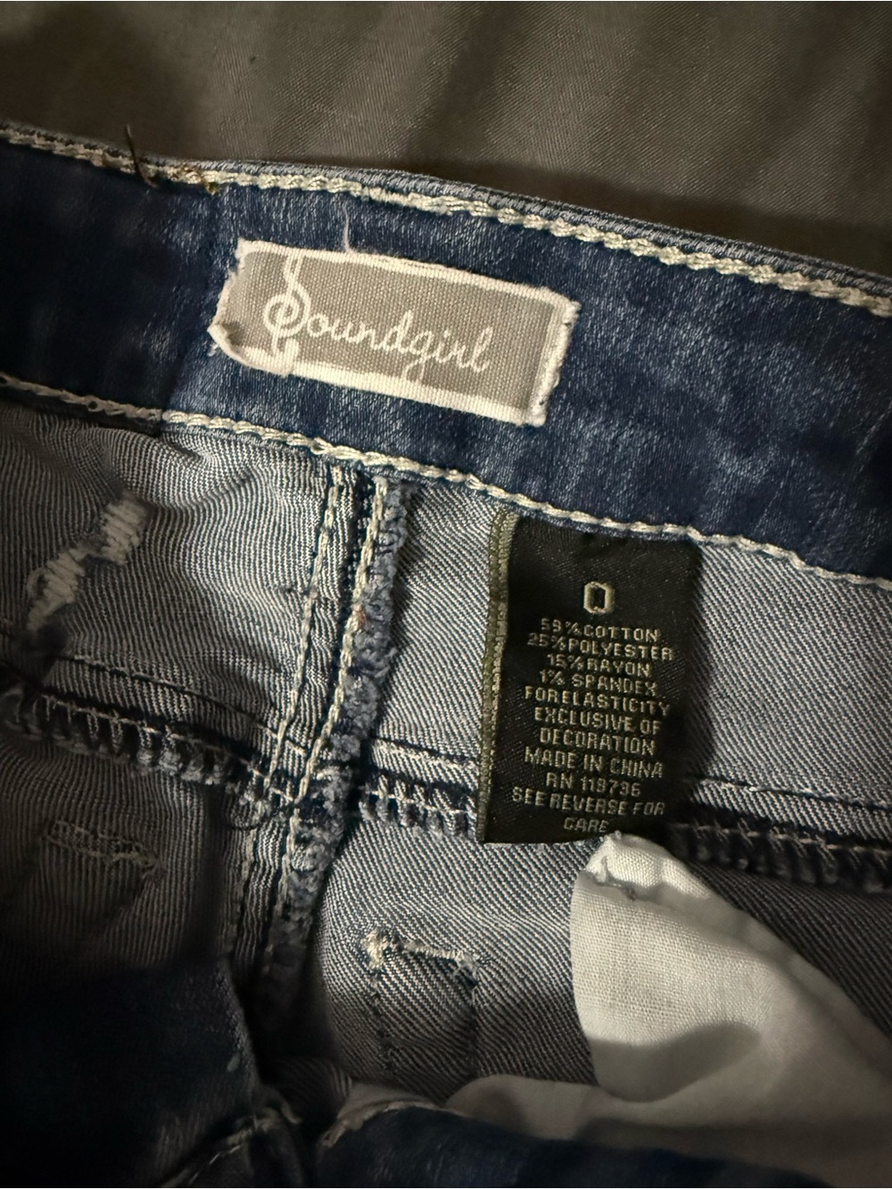Soundgirl Distressed Blue Denim Shorts with Embroidered Pocket - Picture 4 of 5